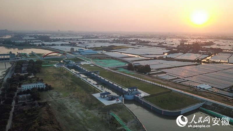 夕陽下的裕溪船閘。人民網(wǎng)記者 李希蒙攝