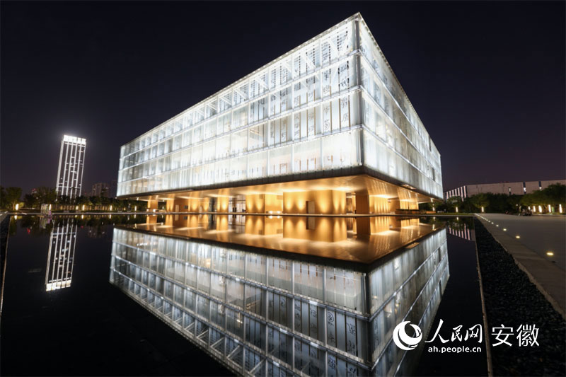 夜色下的阜陽市圖書館。人民網(wǎng)記者 張俊攝