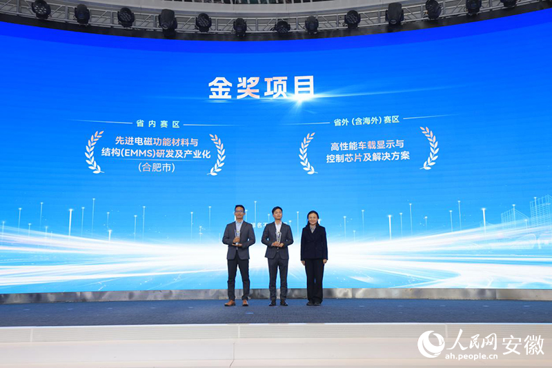 師廣濤（左一）團隊項目榮獲金獎。人民網(wǎng)記者 王曉飛攝